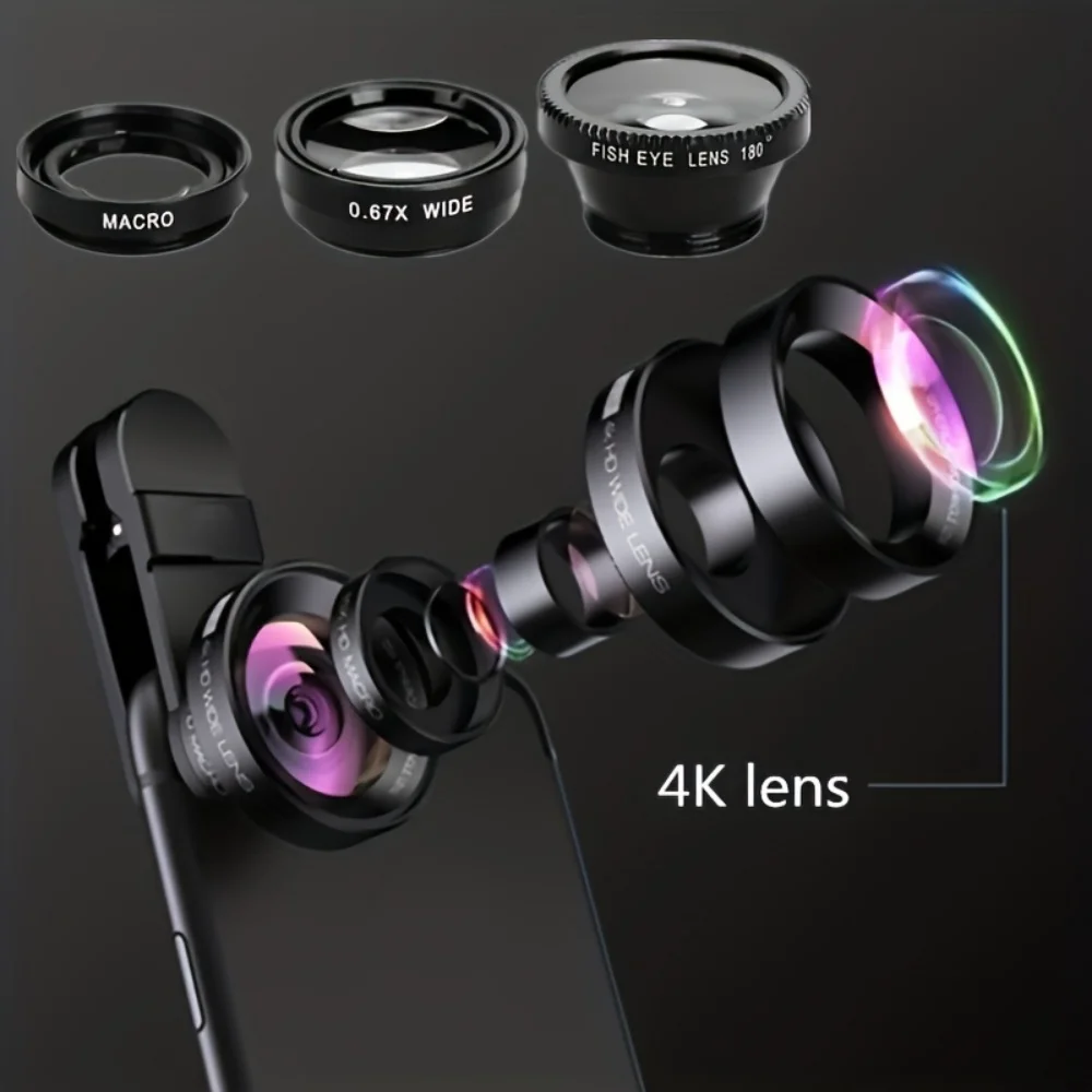 

3-in-1 Fisheye Wide-Angle Macro Slr Special Effects Universal Professional External Lens for Mobile Phones (Including Storage Bag)