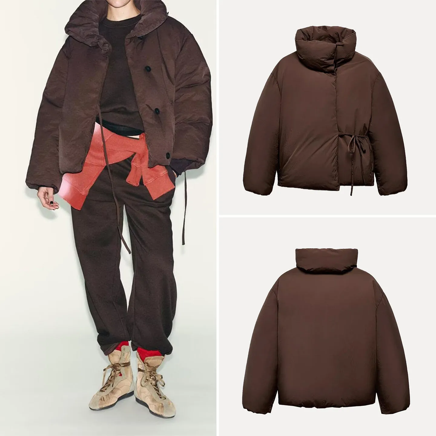 

Z Women's Faion Jaet 2025 New Simple Long Sve High Collar ort Thiened Coat Stand Fit Commute Sle Winter ...