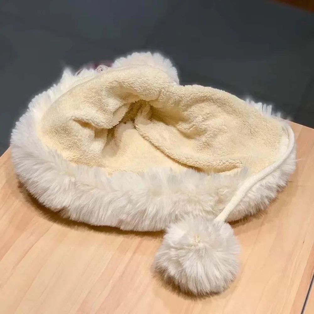 Plush Pom Beanie Thickened Deer Antler Beanie Thermal Windproof Ear Protection Cap Breathable Ribbed Warm Earflap Hat Commuting