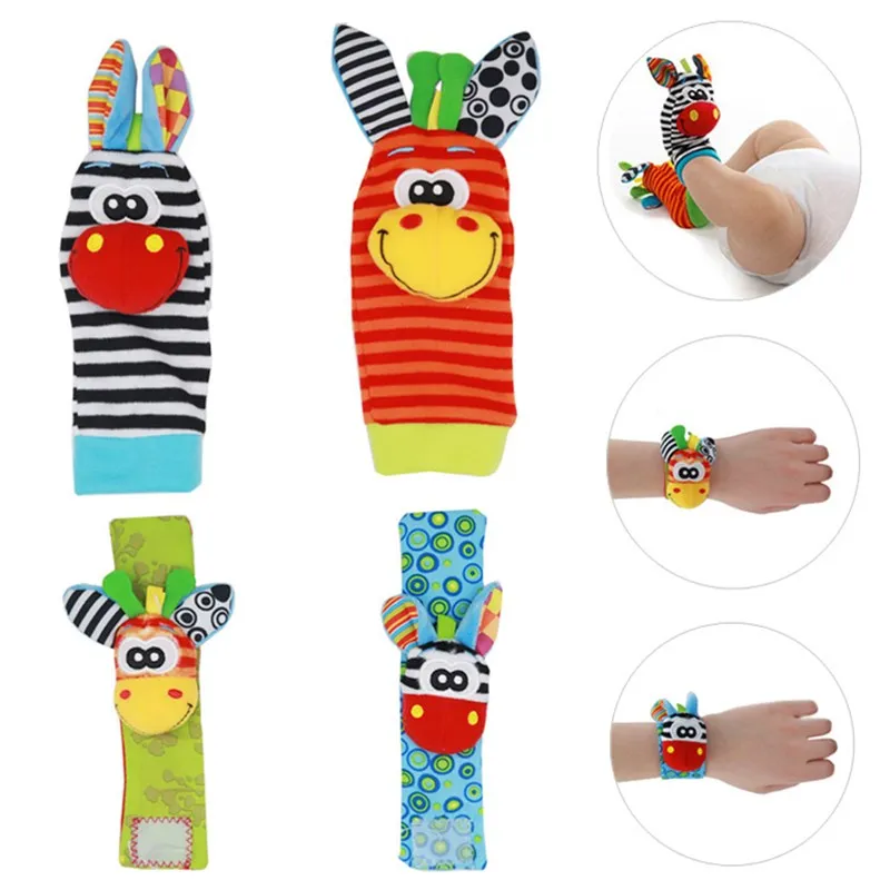 Cartoon Plush Socks Wrist Strap Rattles Baby Toys Newborn Infant Kids Animal Sock Foot Finder Toy Gift Soft Rattle 0-36 Months