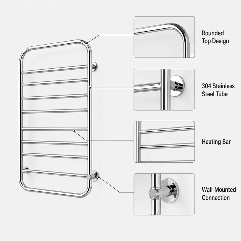 Electric Towel Warmer 304 Stainless Steel Wall Mounted Bathroom Heating Rack Modern Design for Hotel Villa Home Use Wall