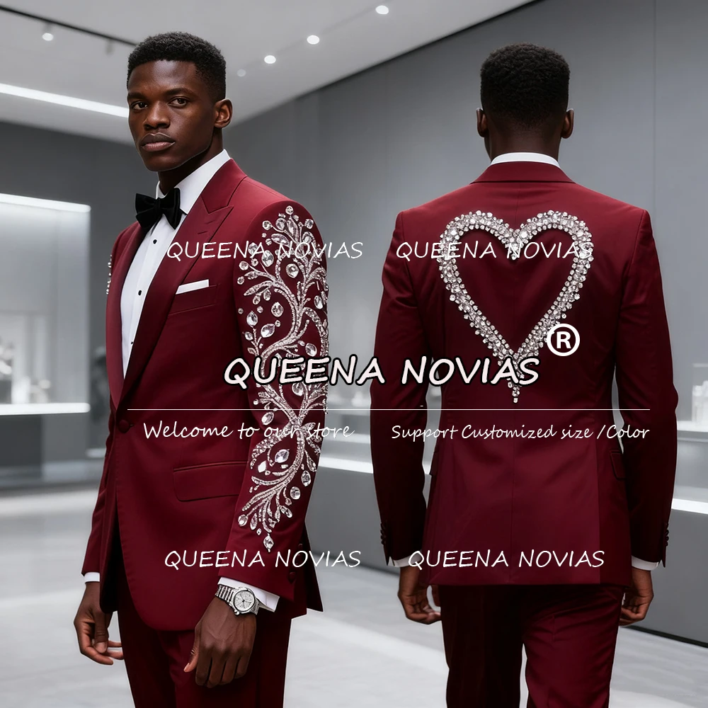

Luxury Beaded Stones Suits Men For Wedding 2 Pieces Sets Single Breasted Prom Blazers Customized Man Formal Party Tuxedos 2026