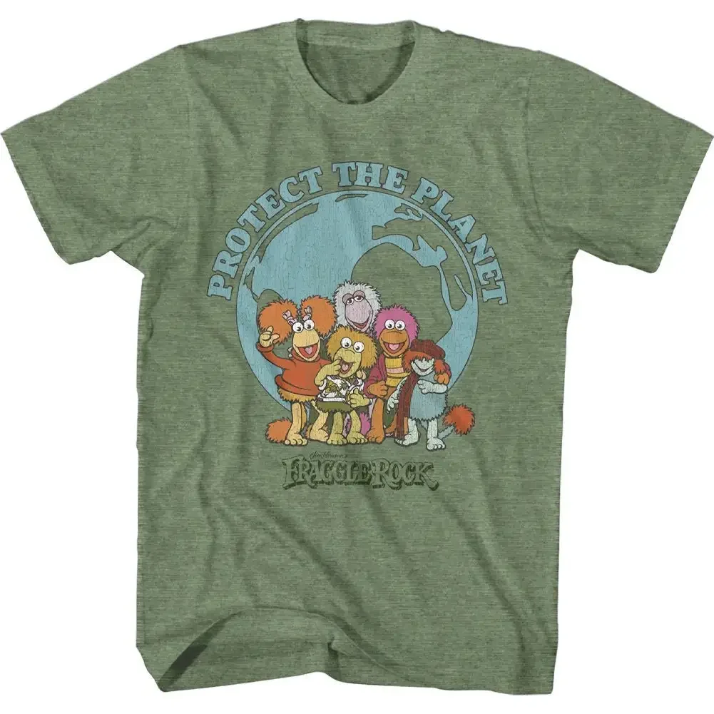 Fraggle Rock Protect The Planet Heather Green T Shirt