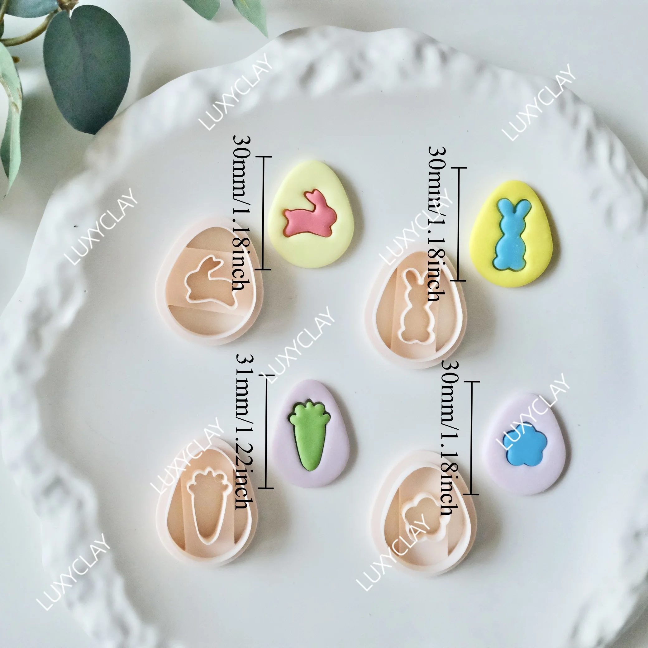 4pcs/set Easter Egg Polymer Clay Cutters for Earring Jewelry Making, Egg with Flower Carrot Rabbit Design Pottery Clay Molds