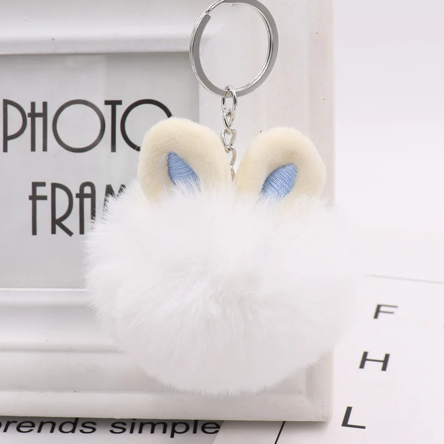 Rabbit Ear Plush Keychain Toy Colorful Pompom Bunny Shape Imitation Cute Animal Pendant Fur Handbag Keychain for Girlfriend Gift