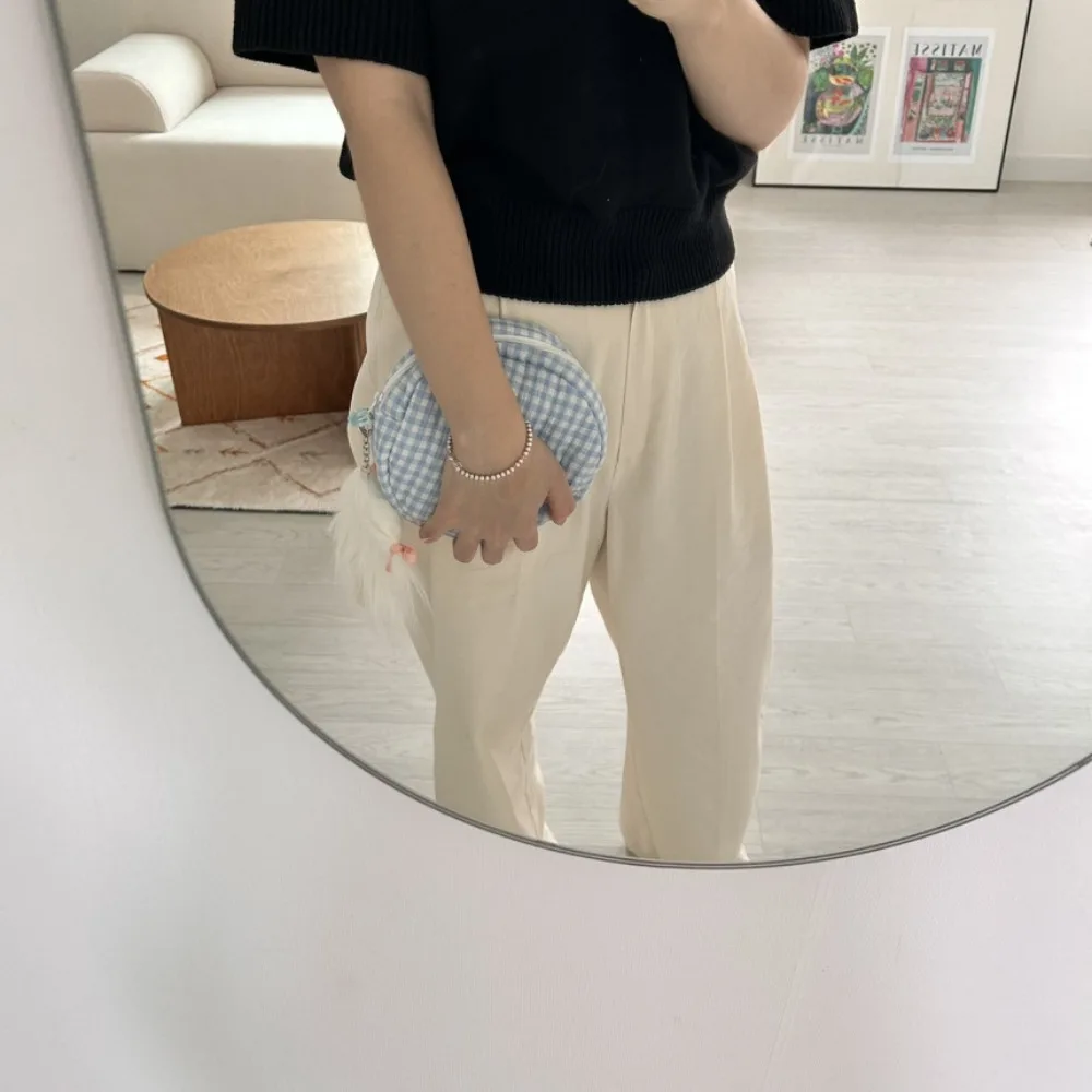 Borsa per cosmetici rotonda Ins Borsa per cosmetici scozzese in stile coreano di grande capacità Borsa per monete Borsa per cancelleria Portamonete in cotone da viaggio