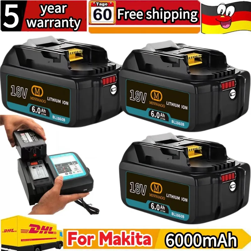 

Оригинальный аккумулятор для Makita 18 В, литий-ионный аккумулятор 6,0 Ач BL1830 BL1850 BL1860, двойное время работы для беспроводных инструментов DDF487 DJV182
