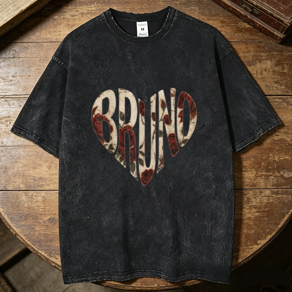 Bruno Mars cotton Vintage Washed tshirt men Breathable Vintage hip hop Digital shirt Breathable Digital Classic anime