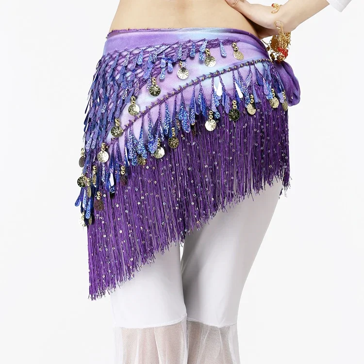 เอวโซ่ Sequined สำหรับ Belly Dance สะโพกผ้าพันคอสามเหลี่ยมผ้าพันคอเอวเสื้อผ้าสำหรับเต้นรำละติน