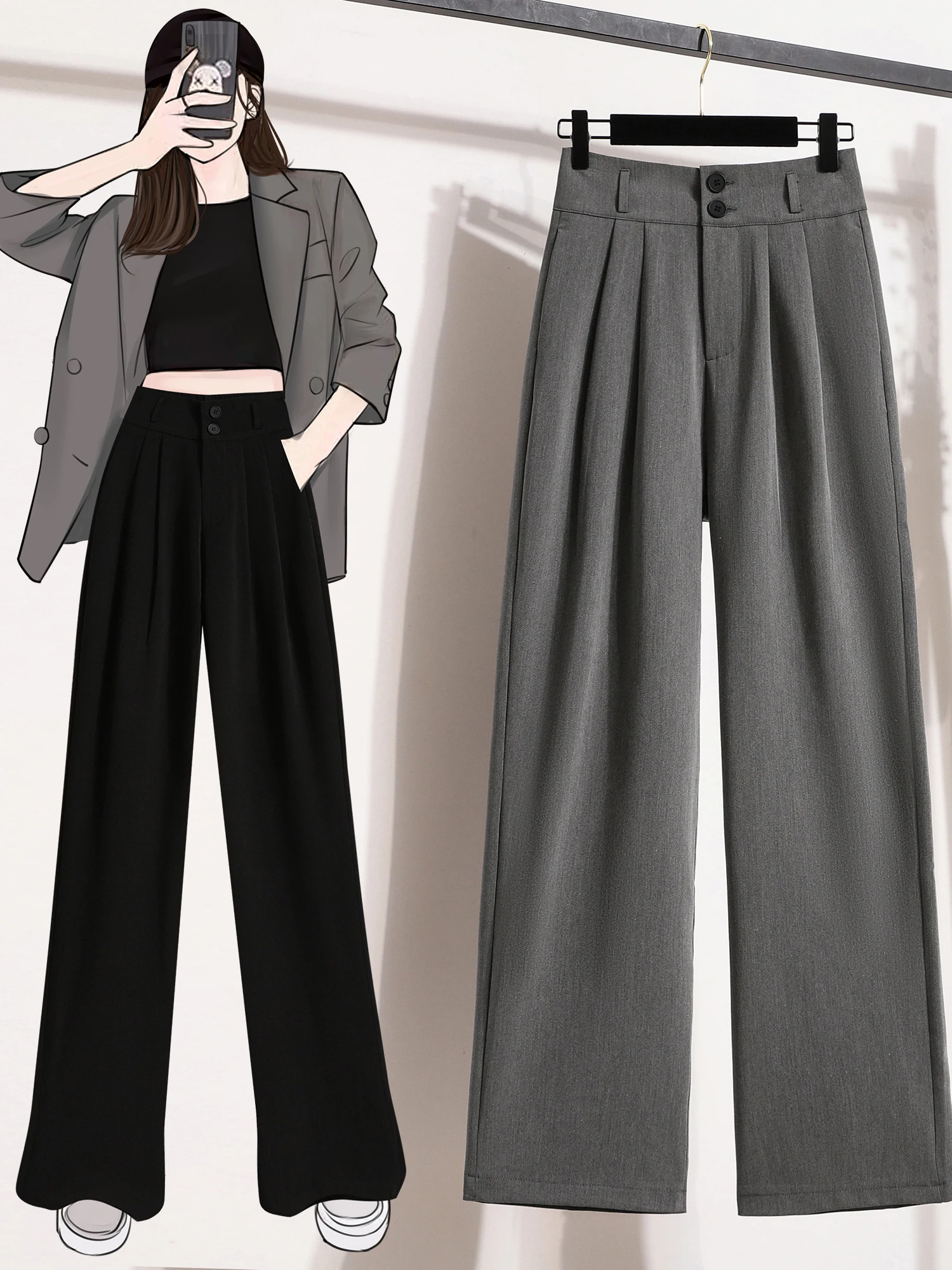 

Casual Versatile Wide Leg Pants High Waist Straight Cut Spring 2026 plus Size Women's Clothing Hiding Hip Slimming Long Trousers