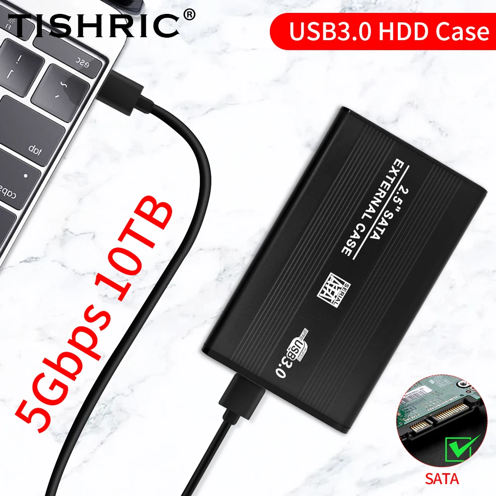 TISHRIC Plastic 2.5 SATA HDD Enclosure External SATA SSD Hard Drive Box Sata To Usb 3.0 2.0 Adapter HDD Case Support 10TB