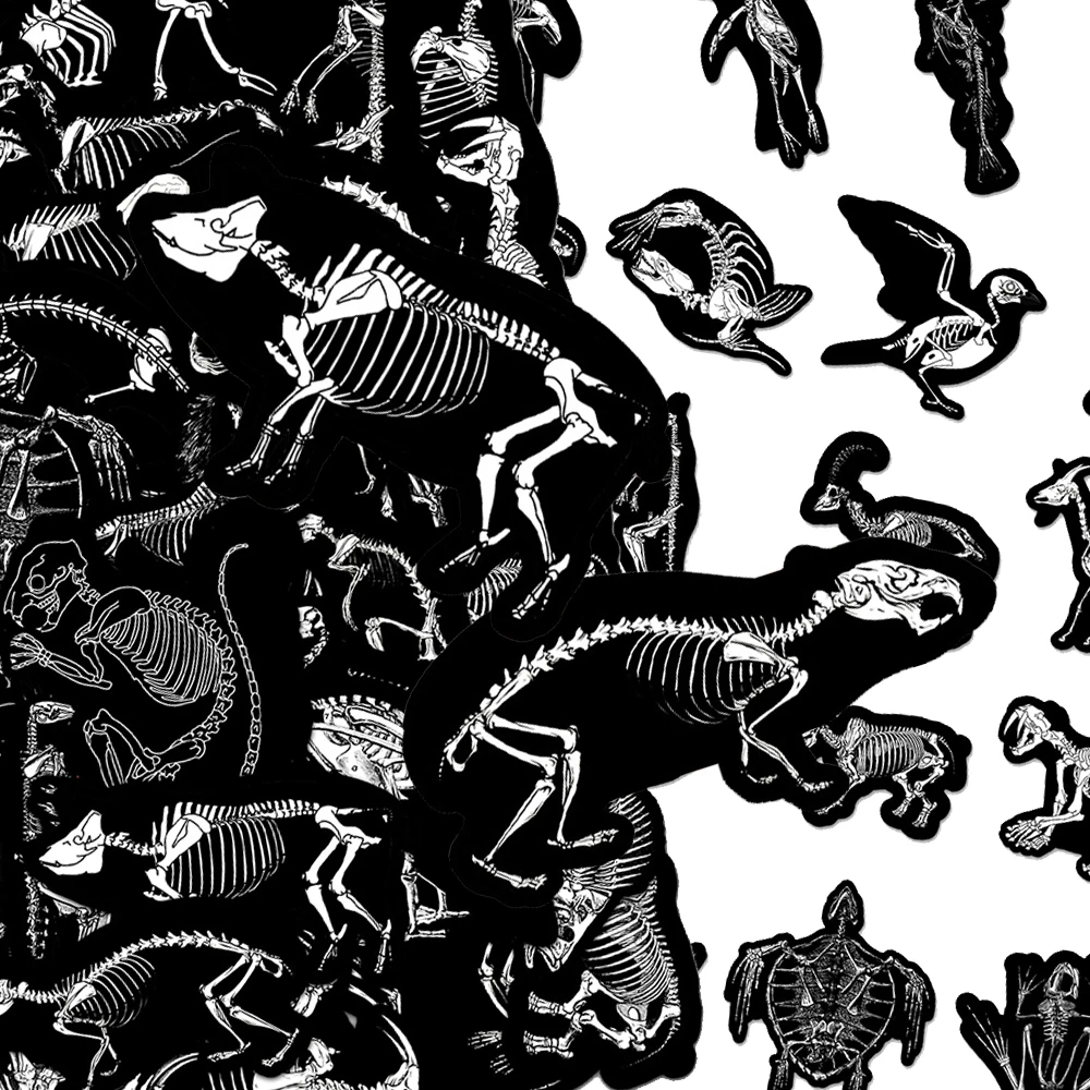 10/30/50pcs Black White Animal Skeleton Graffiti Stickers Cool Cartoon Decals for Skateboard Laptop Phone Decoration Sticker Toy