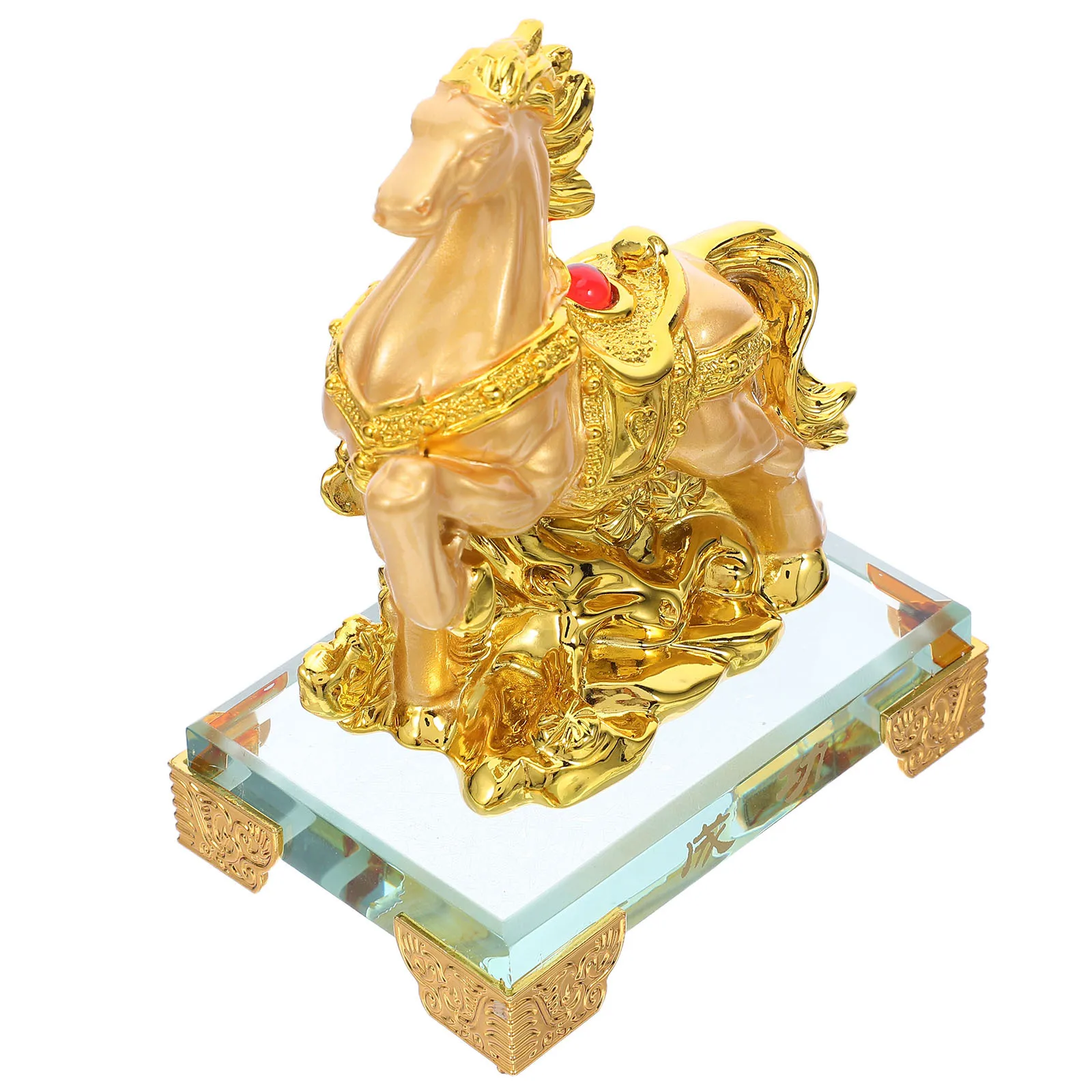 

Chinese Zodiac Horse Golden Resin Sculpture Desktop Ornament Feng Shui Lucky Animal Statue Office Decor