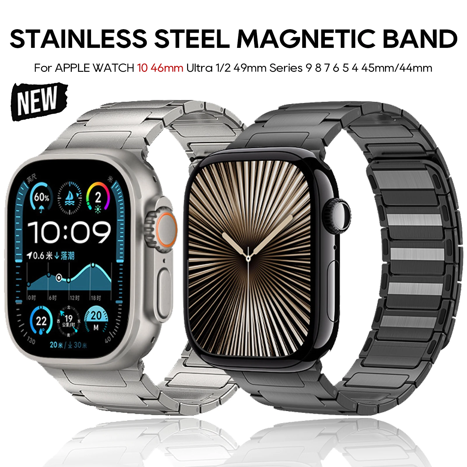 

Men Stainless Steel Strap for Apple Watch 10 46mm 42mm Ultra 1 2 49mm Magnetic Bracelet for Iwatch Series 9 8 7 6 5 Se 45mm 44mm