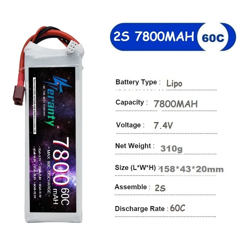 TERANTY 2S 7.4V 7800mAh 60C LiPo Akumulator do RC Samochód Łódź Drony Quadcopter Helikopter Części zamienne z T XT60 EC5 TRX XT90