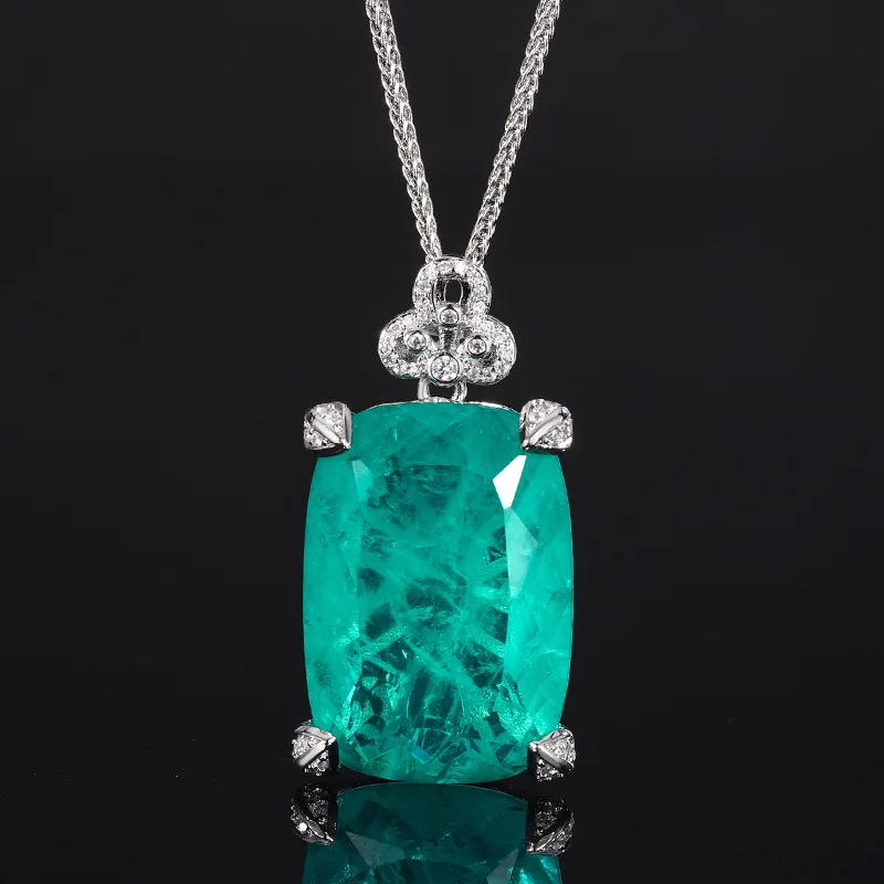 New jewelry with copper base and gold plating, fashionable emerald and sapphire large pendant necklace 20*28