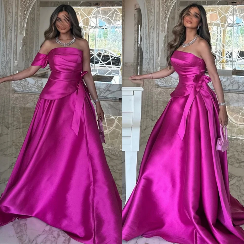 

Tarot Sexy Strapless One Shoulder Saudi Prom Dresses A Line Satin Pleated Formal Evening Dress 2024 Floor Length فساتين سهرة