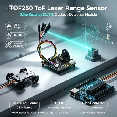 2.5m TOF250 Time-of-Flight Distance Sensor, I2C/Serial, Obstacle Avoidance for Arduino