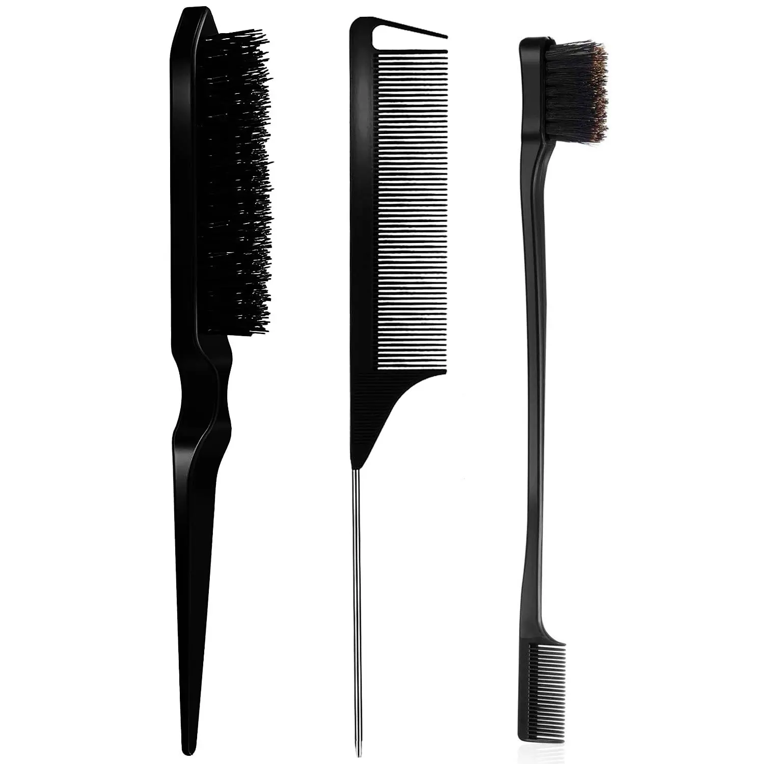 3 Pcs Styling Brush Set: Hair Brush with 3 Rows, Dual Edge Brush, and Sturdy Parting Comb for Brushing and Slicking Hair