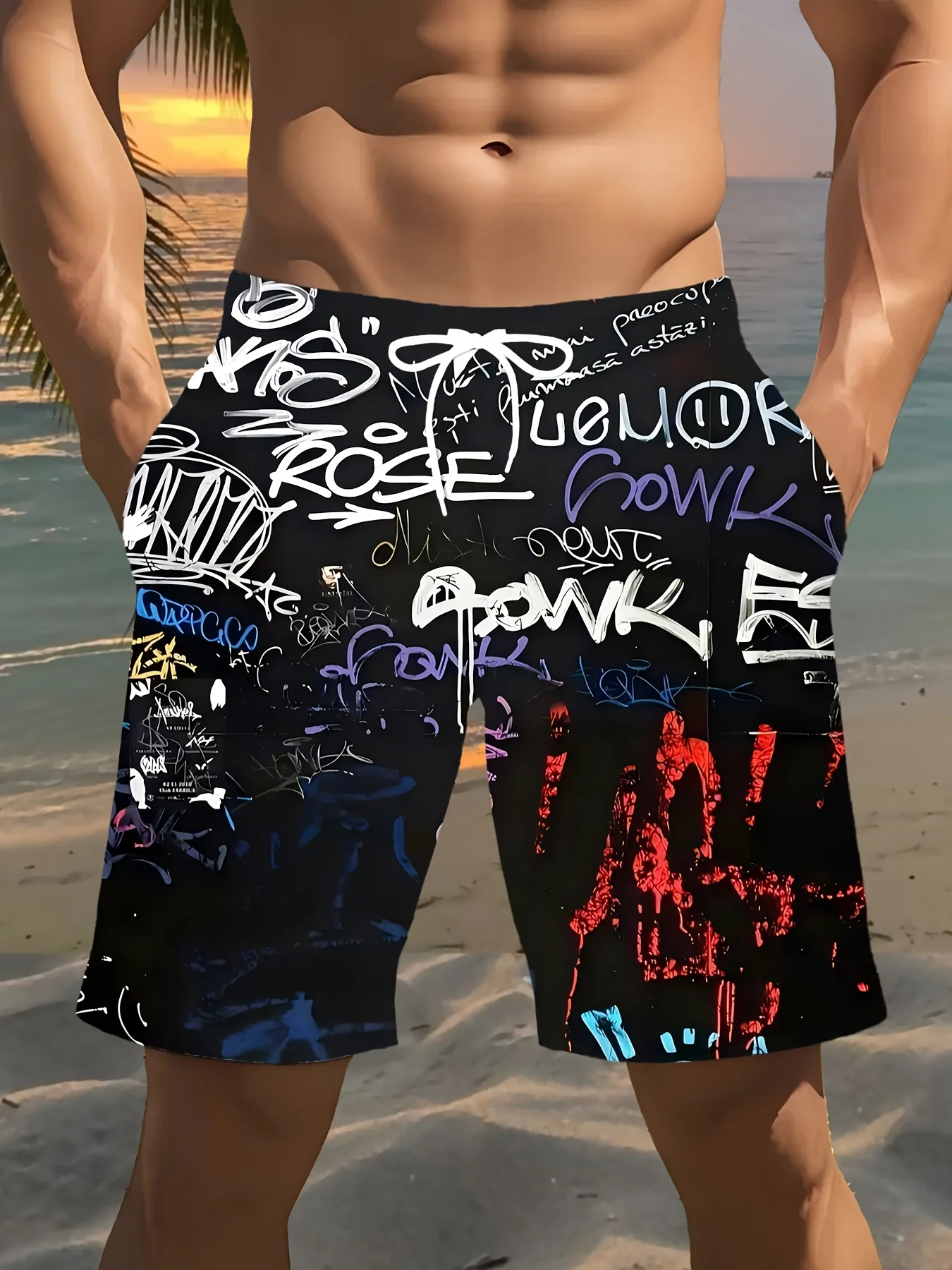 

2026 Summer New Style Men's Shorts with 3D Graffiti Pattern Print Street Casual Fashion Comfortable Soft Breathable