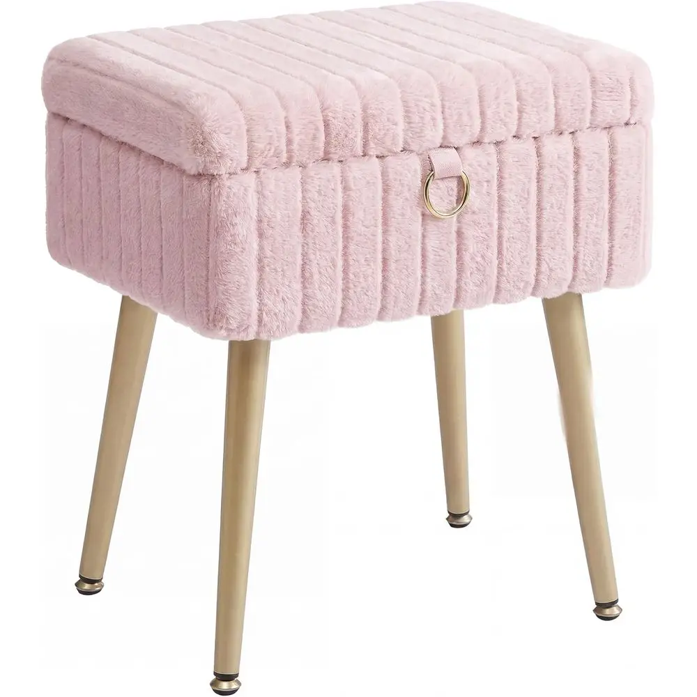 

Vanity Stool Chair with Storage, Vanity Bench, Metal Legs, Adjustable Seat, Living Room, Bedroom, Makeup Room, Jelly Pink