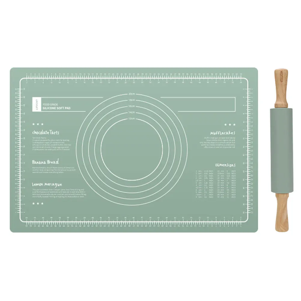 

1Set Rolling Pin Pastry Dough Mat Silicone Kitchen Baking Bread Pie Baking Non-Stick Anti-Slip Reusable Kneading Mat