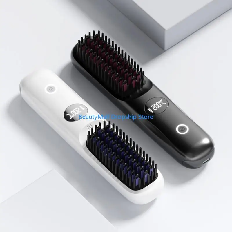 40JD Ceramic Coateds Straightening Brush Cordless Portable Design Fast Heating Multi Temp Control