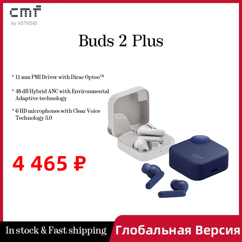 Global Version CMF Buds 2 Plus 12mm LCP Driver for rich and balanced sound 50dB Hybrid ANC Hi-Res LDAC