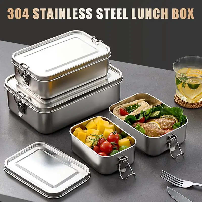 304 Stainless Steel Lunch Box Bento Box Metal Food Storage Container With Locking Clasp Suitable For Work And School