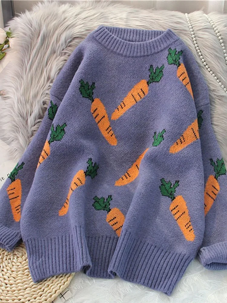 

Kawaii Print Japan Sweaters Women Loose Sweet Long Sleeve Cute Knitted Jumper Casual O Neck Preppy Style Female Vintage Pullover