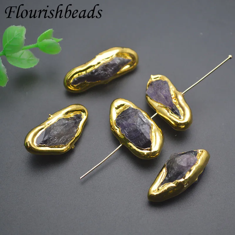 Natural Stone Amethyst Quartz Crystal Irregular Shape Gold Plated Loose Beads for DIY  Vintage Fashion Jewelry Accessories