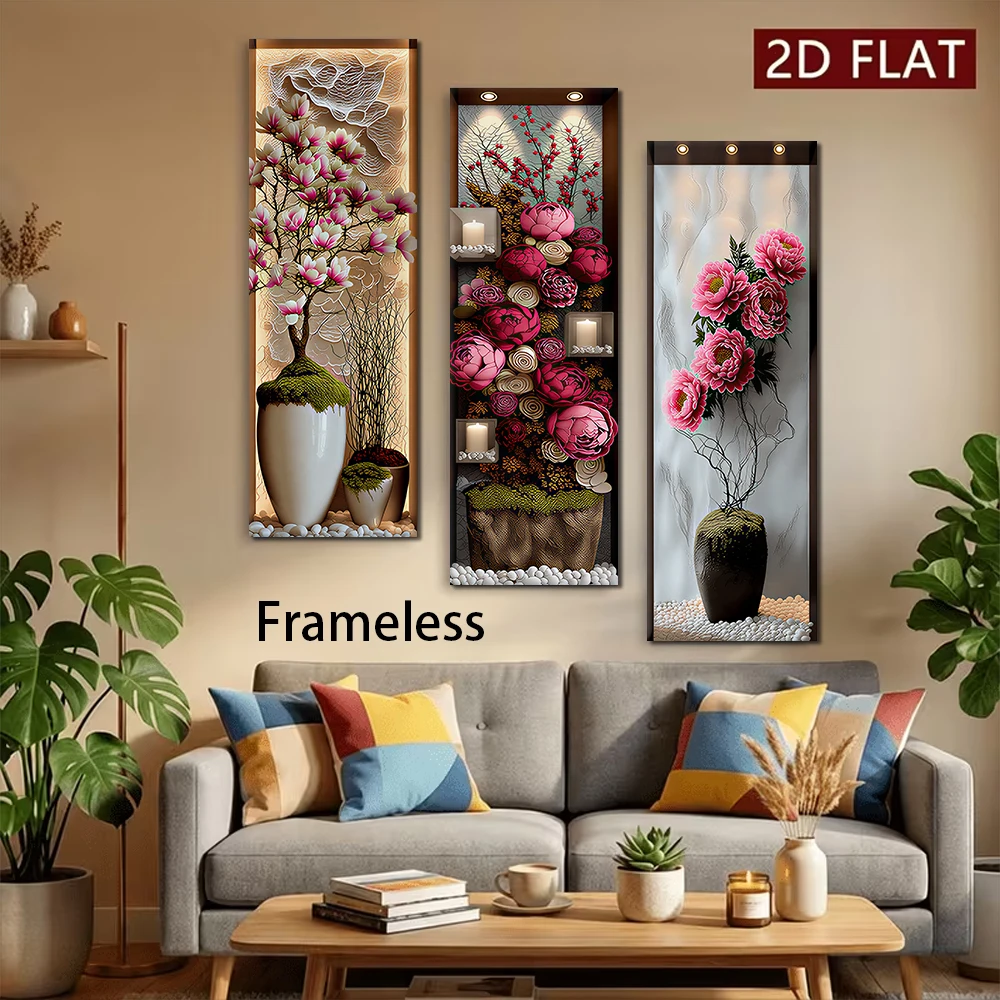 1 set of new Chinese style triple wall stickers with flowers, living room sofas, background walls, decorative paintings, environ