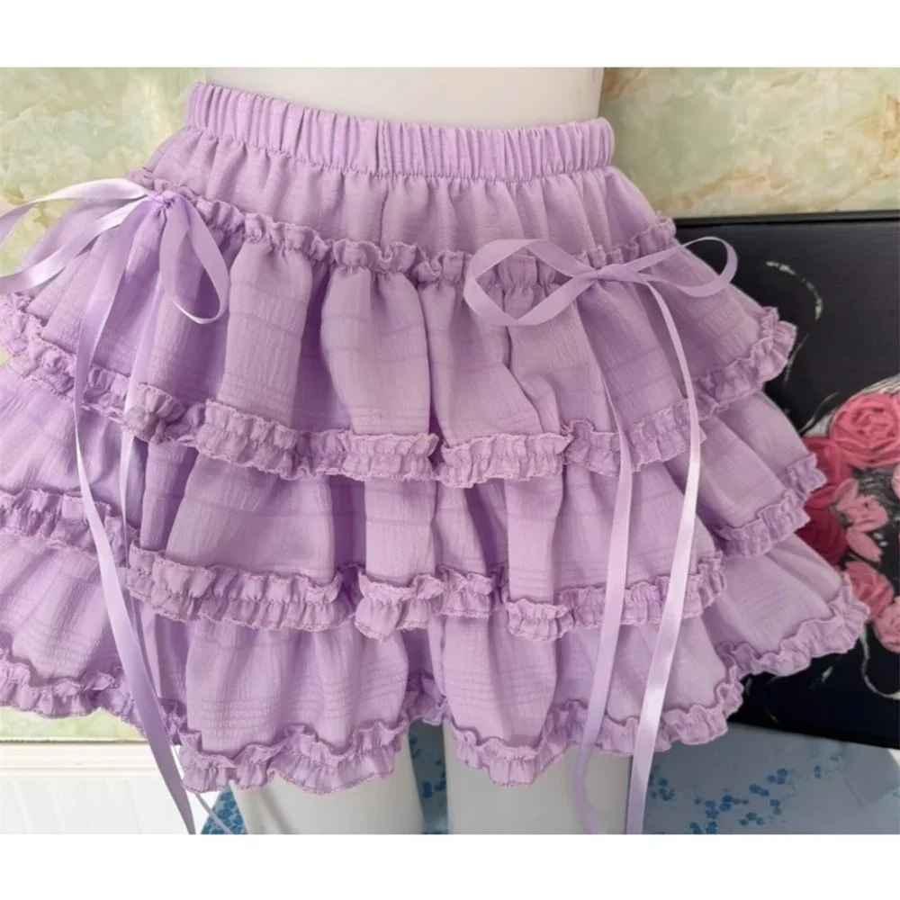 

Nicemix Harajuku Gothic Purple Cake Short Skirt Subculture Girai Kei Slimming Lace Elastic Waist Half Skirt Girls Clothes