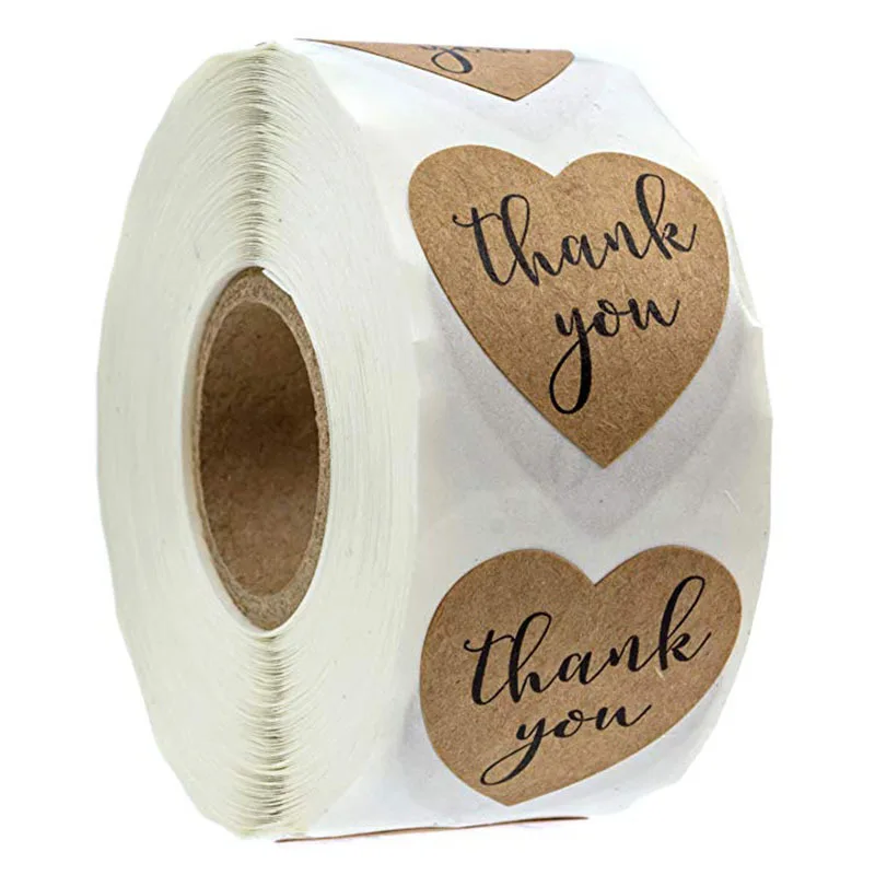 

500pcs Natural Kraft Thank You Stickers Heart Shape Seal Labels 50-500pcs Stickers Scrapbooking For Package Stationery Sticker