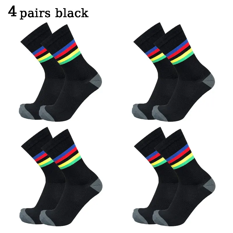 4 pairs of breathable multi-color striped men and women cycling socks, road cycling outdoor running competition socks