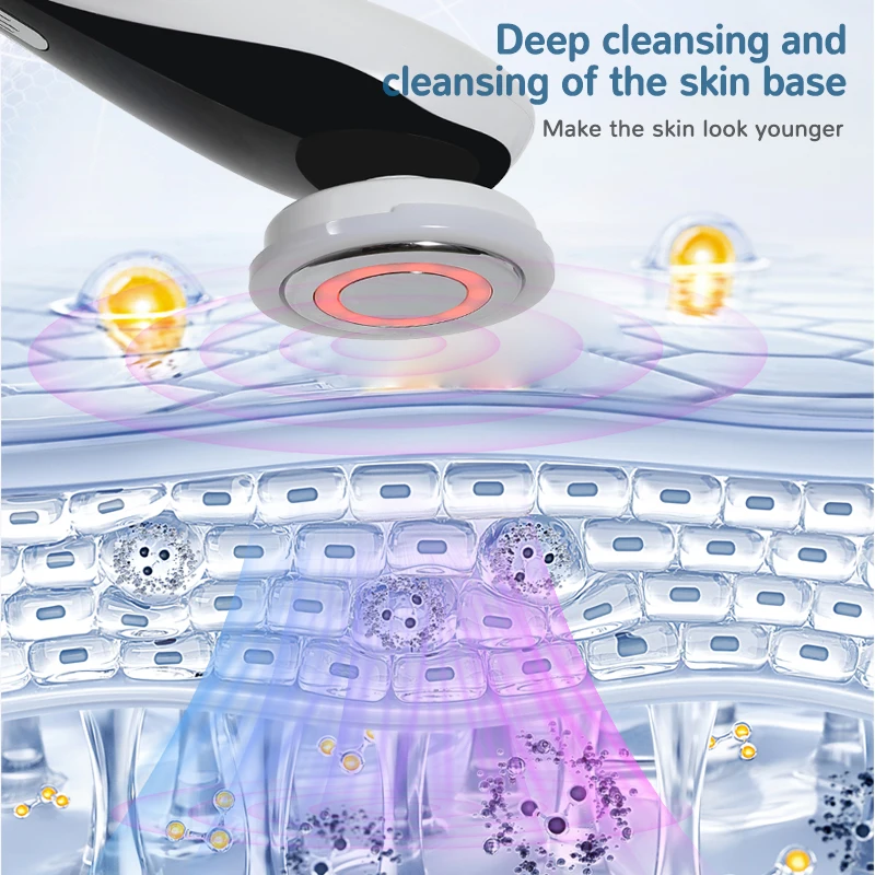 เครื่องนวดหน้า EMS พร้อมการสั่นสะเทือน, การประคบร้อน, เครื่องมือเสริมความงามบนใบหน้า, อุปกรณ์ดูแลผิว, การบำบัดด้วยแสง LED, 7 in 1