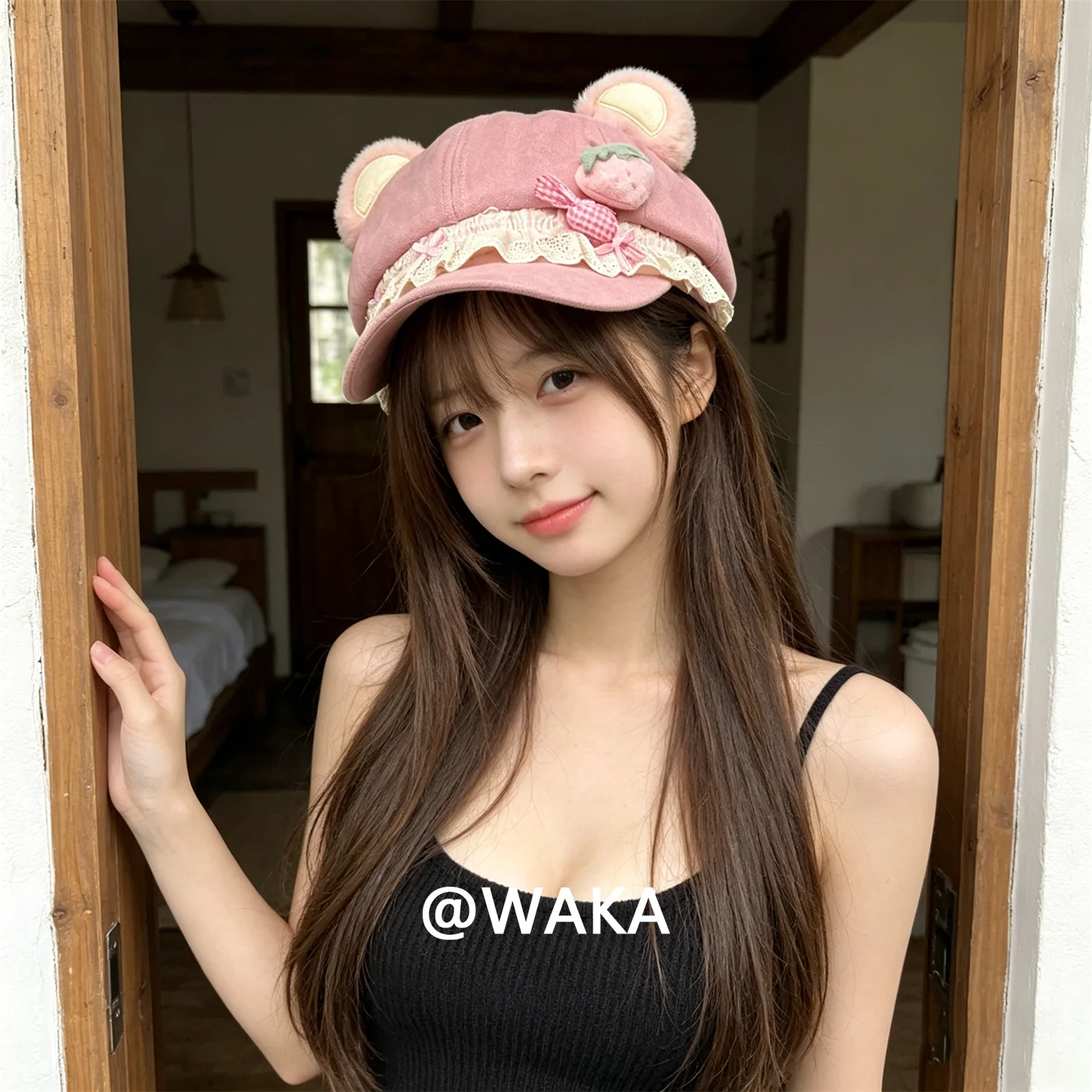 waka-sweet-bear-ear-beret-hat-for-men-women-lace-decor-kawaii-lolita-style-octagonal-newsboy-cap
