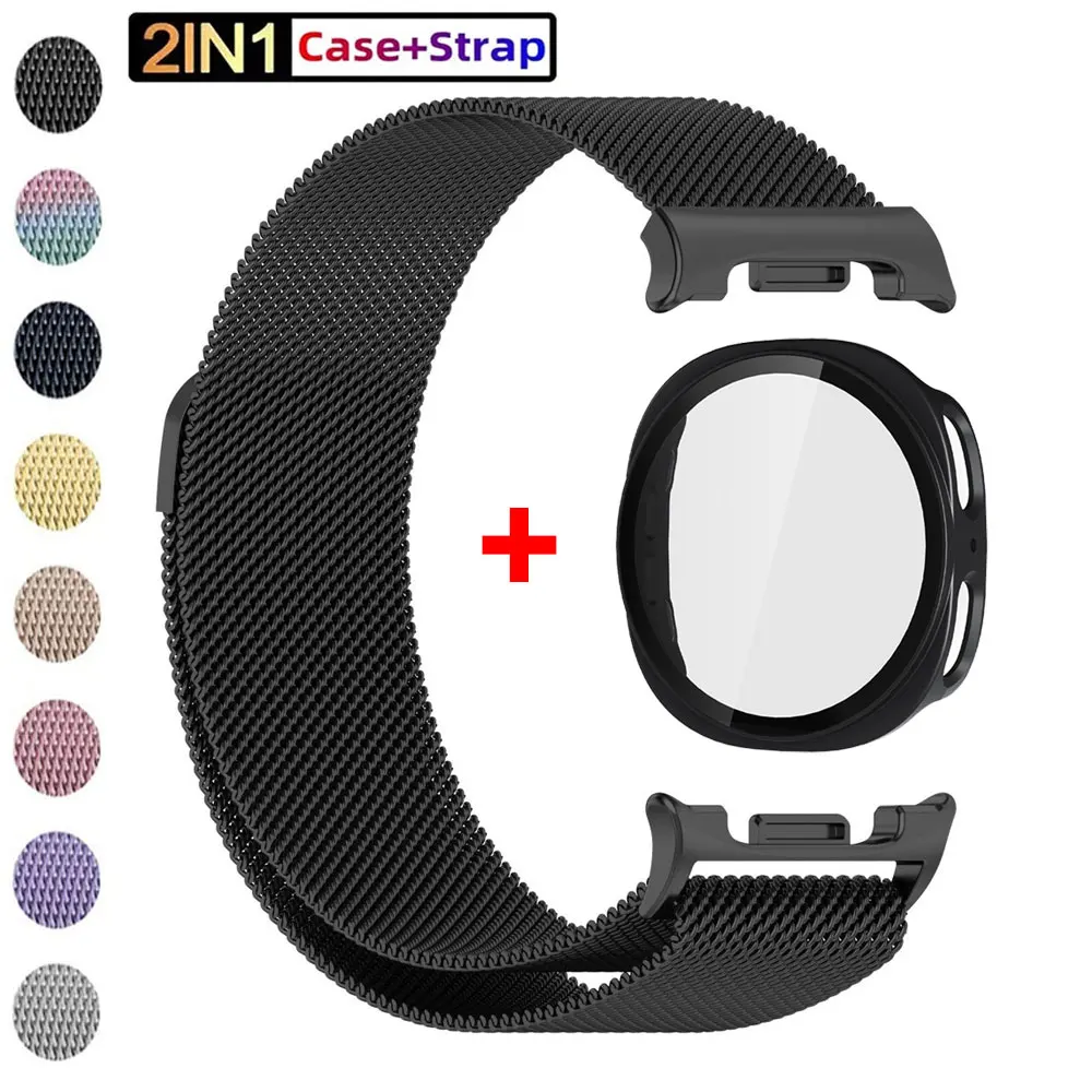 PC-Gehäuseband für Galaxy Watch 8 Classic LTE 46 mm, magnetisches Milanese-Loop-Armband, gehärtetes Glas, Abdeckung für Samsung Watch 8 40 mm 44 mm