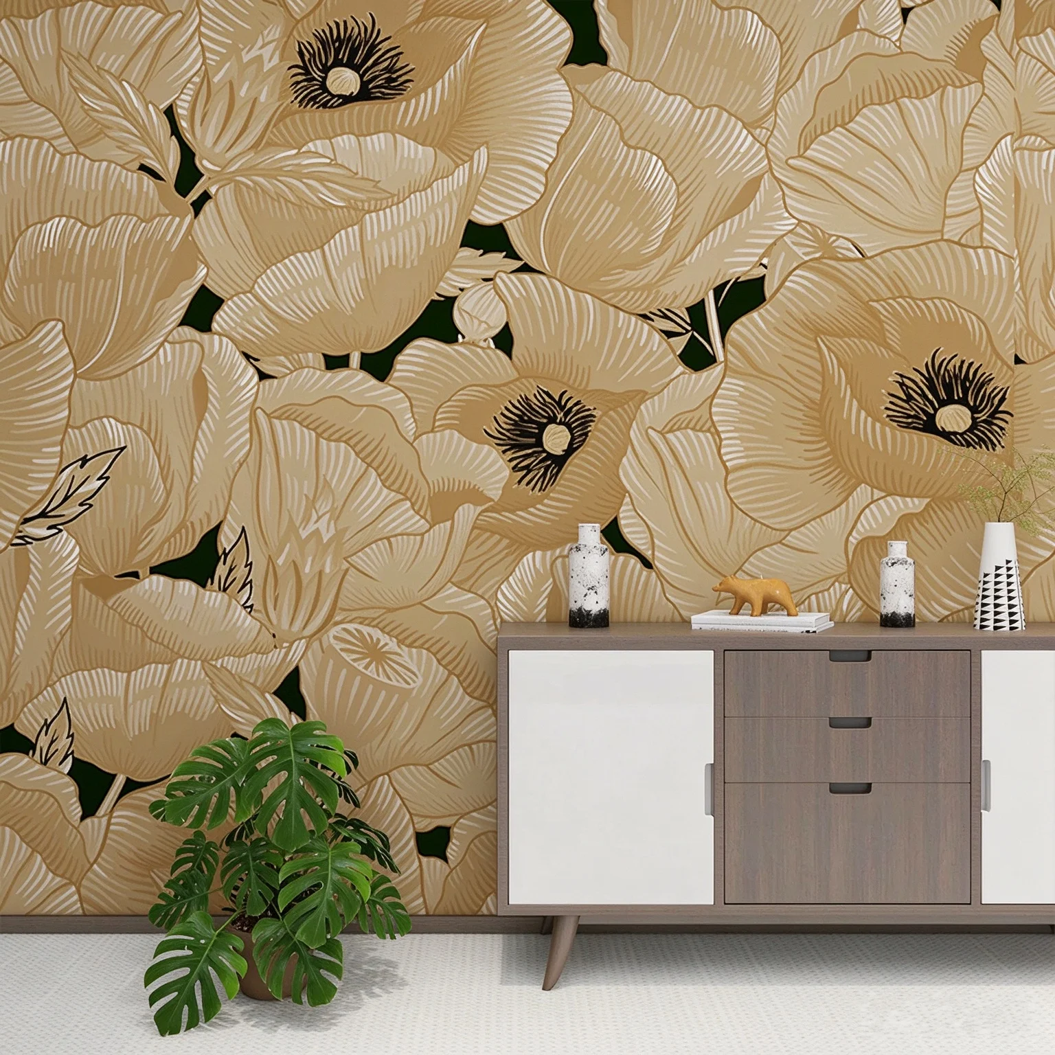 custom White flowers wallpaper stereoscopic television sofa wallpaper living room bedroom mural planet moon night sky wall mural