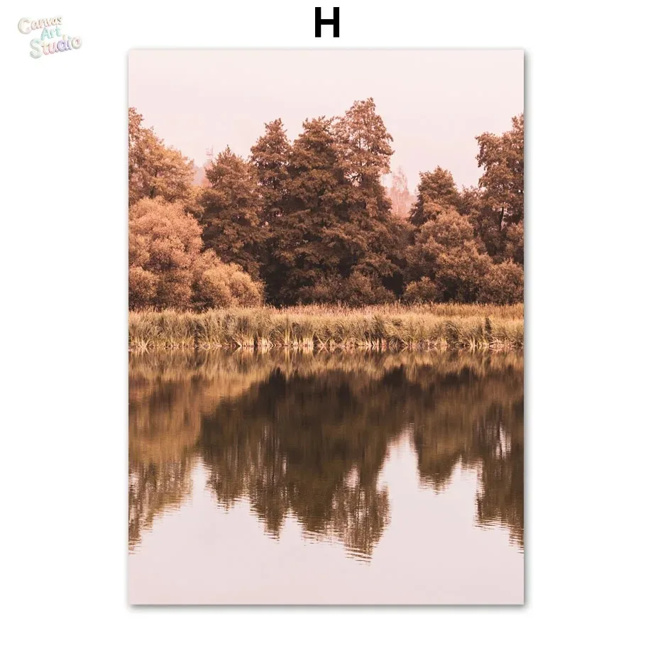 2026 Wall Art Print Canvas Painting Autumn Lake Sunshine Through Tree Poster Japanese Maple Leaves Pictures Living Room Decor