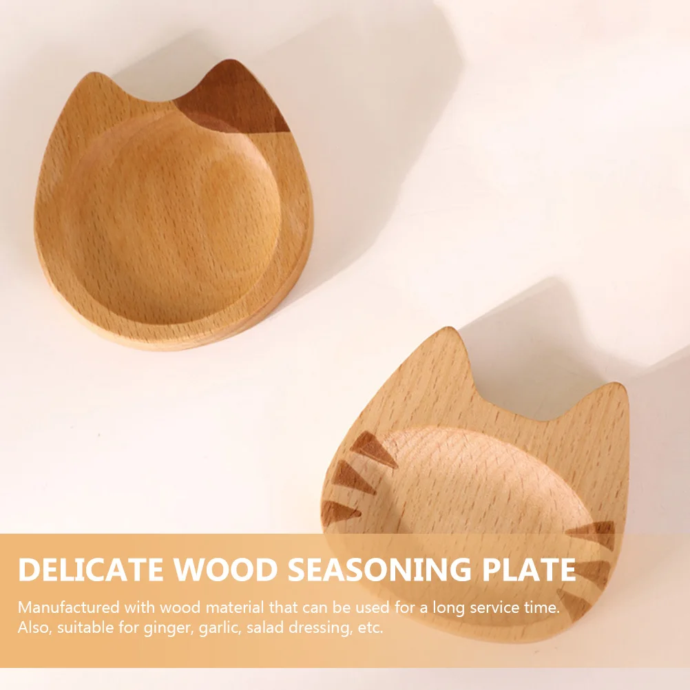 

2 Pcs Cat Shaped Wooden Dishes Small Sauce Bowls Cute Snack Plates Dessert Saucers Retro Wood Material Long Lasting Use Kitchen