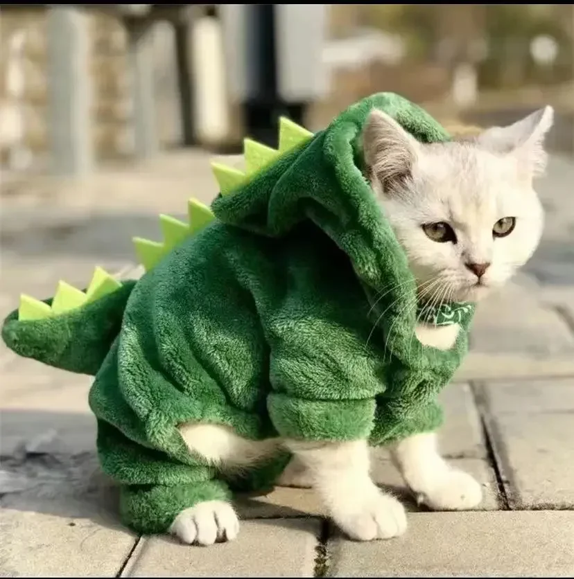 Pet Cat Dog Halloween Dog Ubrania dla małych psów Śmieszny dinozaur Kostium zimowy Ciepły płaszcz dla kota Bluzy z polaru Sweter