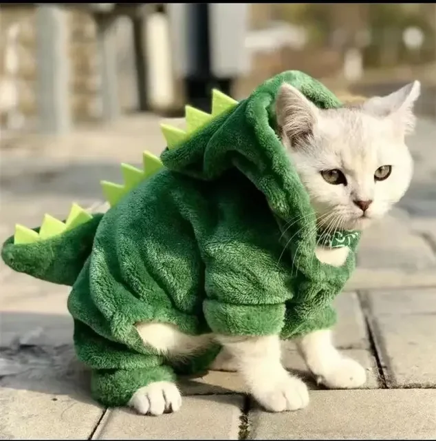 Pet Cat Dog Halloween Dog Ubrania dla małych psów Śmieszny dinozaur Kostium zimowy Ciepły płaszcz dla kota Bluzy z polaru Sweter