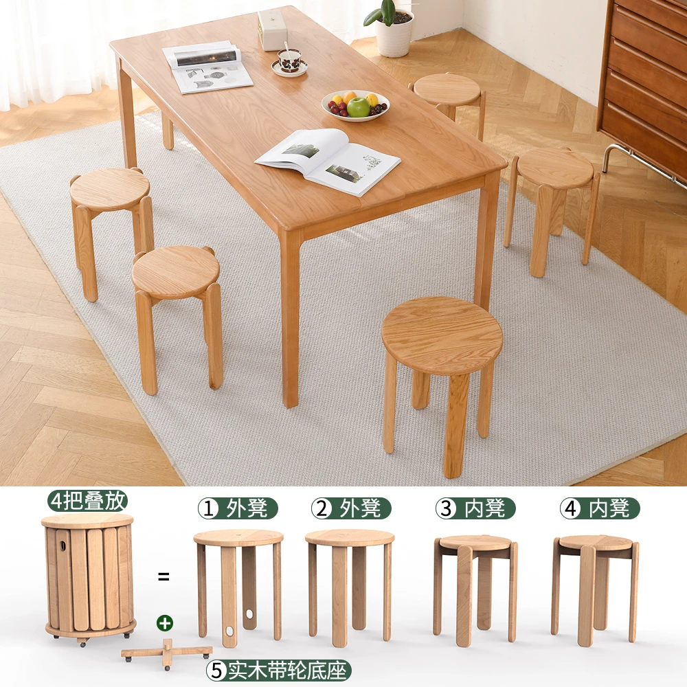 Solid wood stool stackable stacking stool guest restaurant home oak stacking music round stool combination