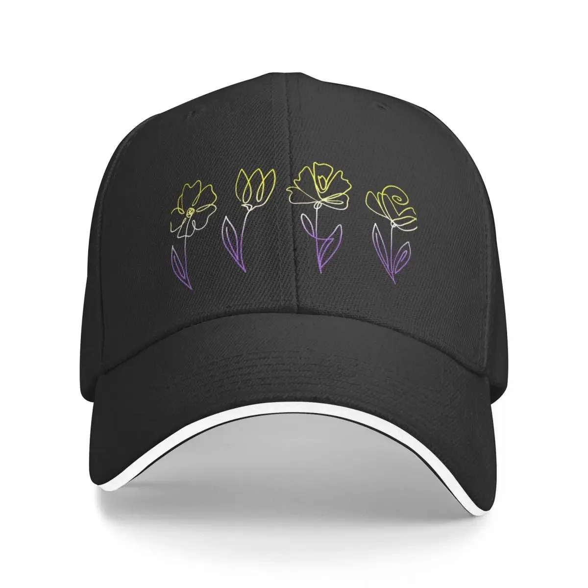 

Subtle Nonbinary Pride Flowers Nonbinary Flag Line Art Drawing Baseball Cap New In Hat Golf Men Caps Women's