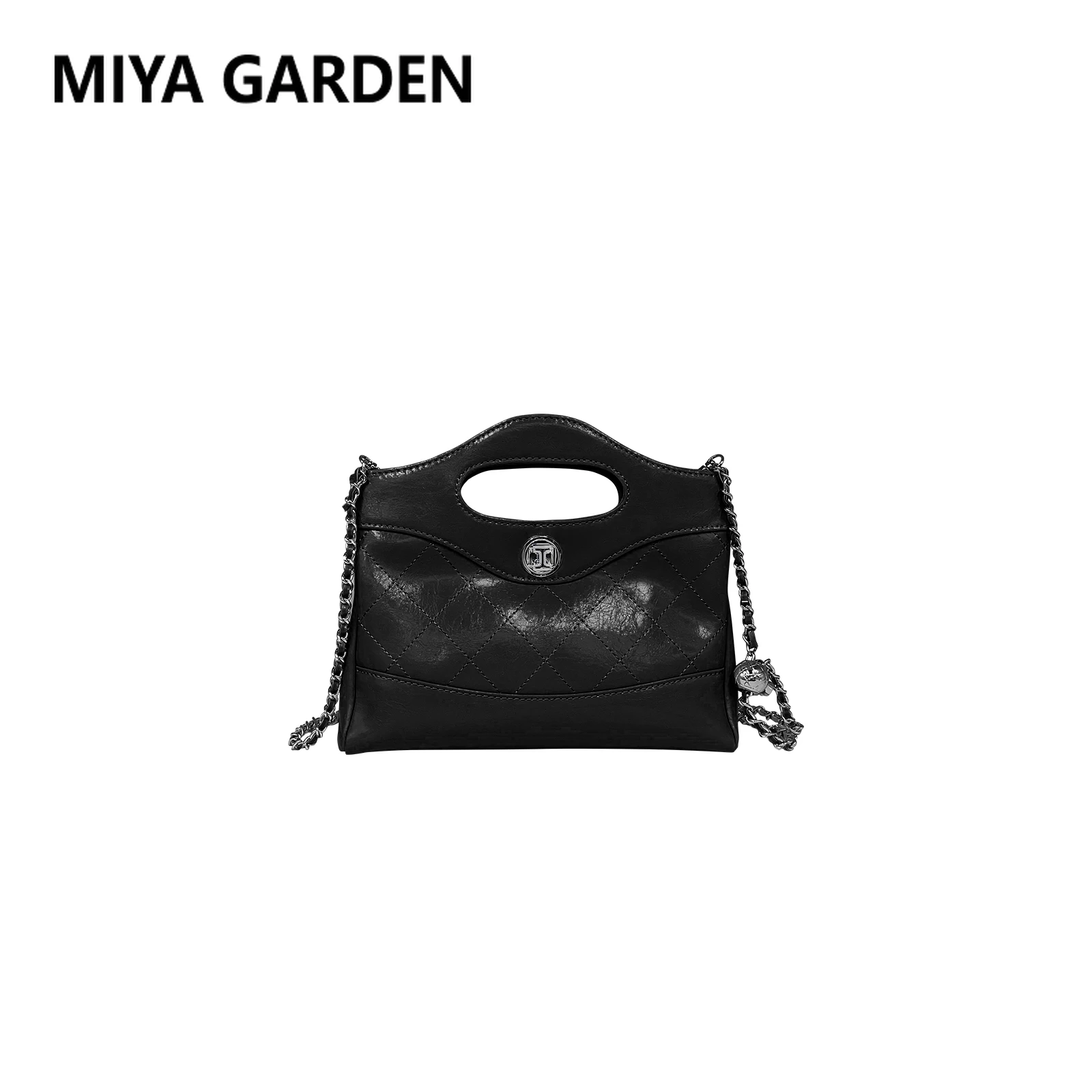 MIYA GARDEN Leather Women's Shoulder Bag Spring New Oil Waxed Leather Handbag Fashion Diamond Lattice Chain Slanting Cross Bag