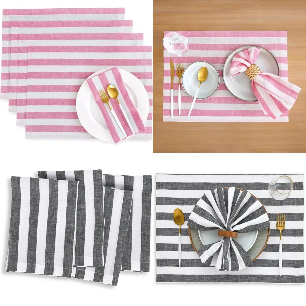 

Набор салфеток из чистого льна из 4 предметов — в полоску Chateau Rose and White Farmhouse Style, 14x19 дюймов, 100% лен, дизайн в полоску Sorrento