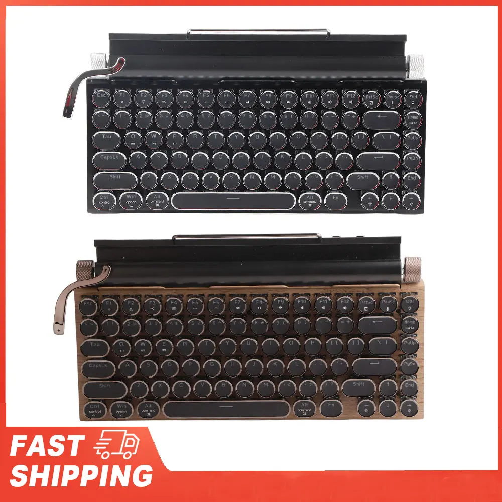 

Vintage Blue Switch Mechanical Keyboard 83 Keys Wireless Bluetooth Retro Typewriter Style with Metal Round Keycaps