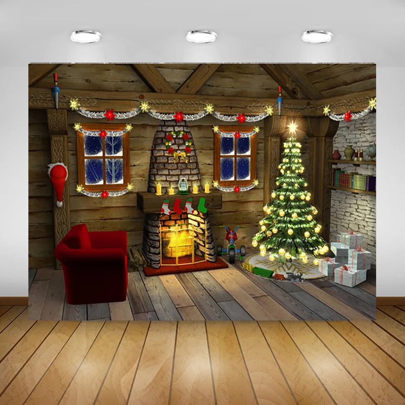 

Christmas Tree Theme Photography Background Fireplace Children Portrait Backdrops For Photo Studio Props SD-01