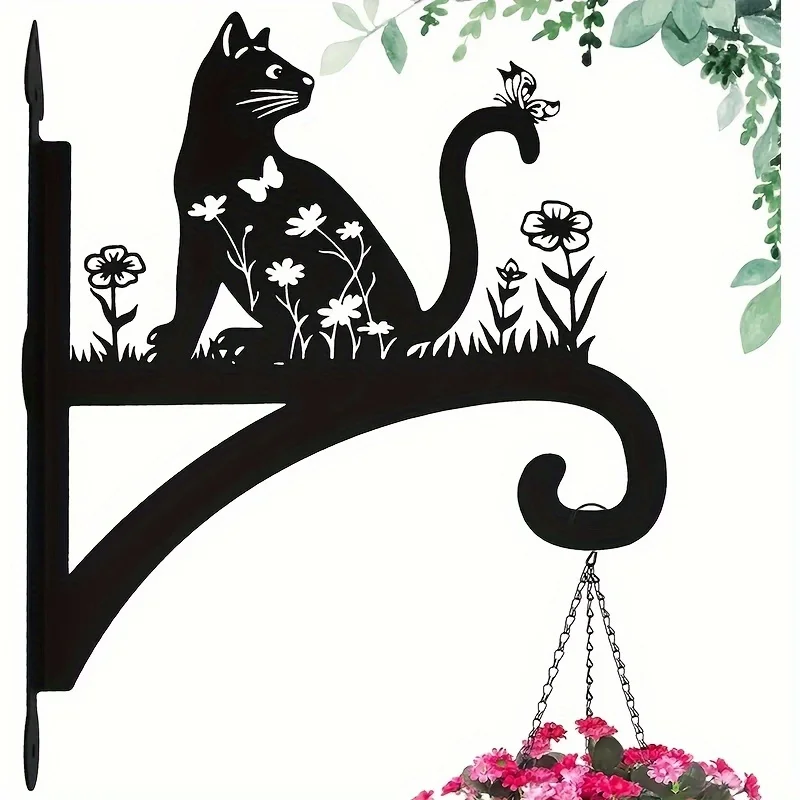 1pc Iron Decorative Bracket with Plant and Bird Feeder Hook - Multifunctional Outdoor Hanging Bracket for Wind Chimes, Lanterns